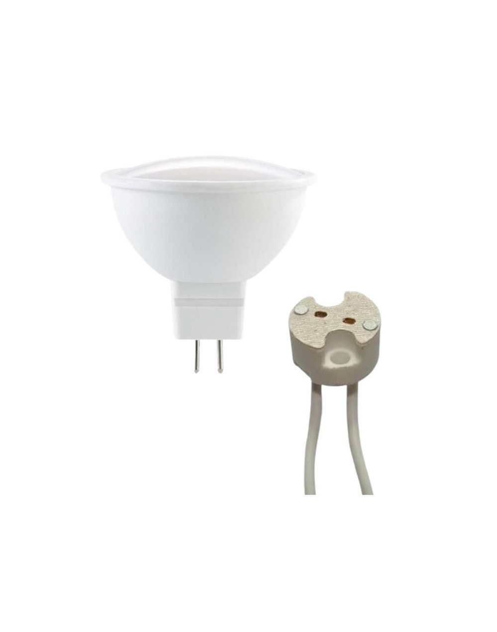 Bombillo dicroico led 5w alta luminosidad bipin gu53 luz blanca con socket
