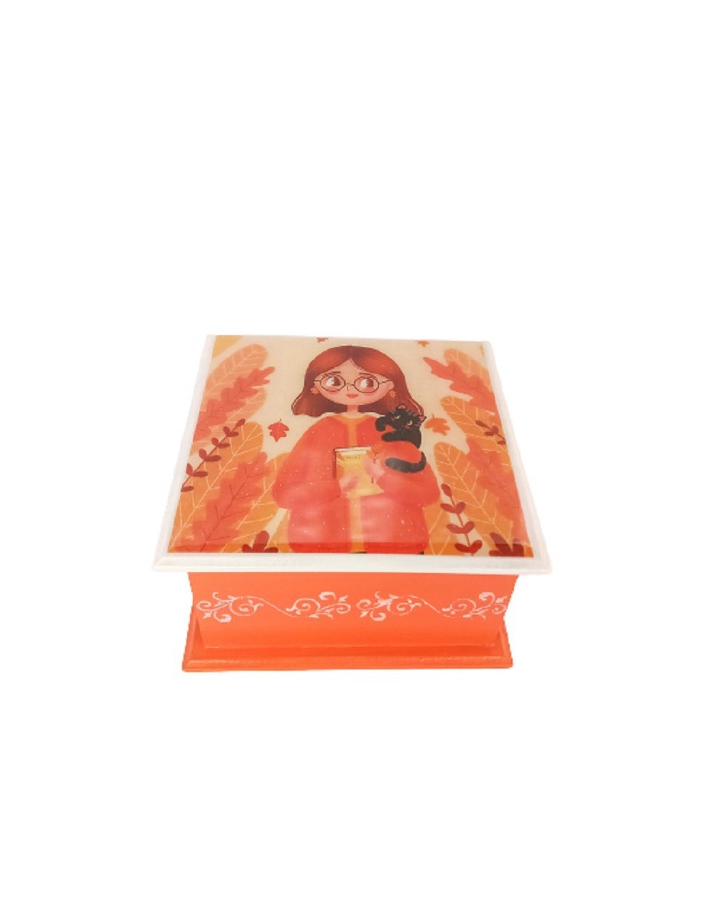 Caja mujer con gato 