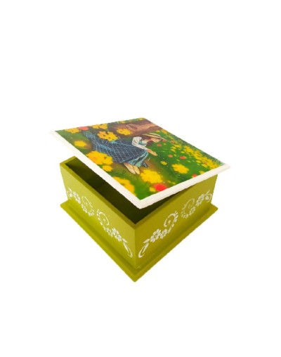 Caja mujer con flores amarillas
