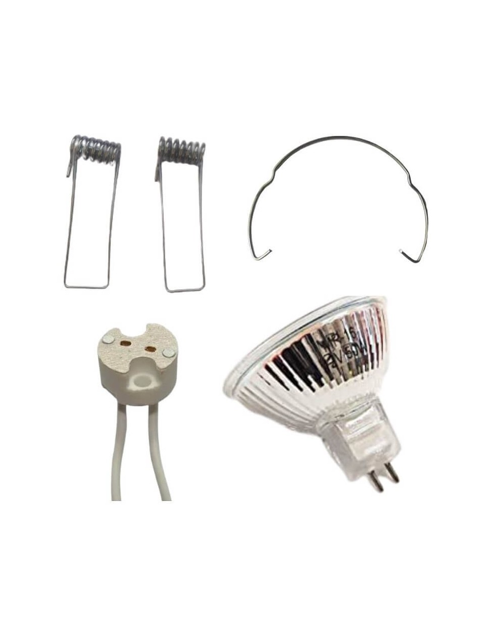 Bombillo halogeno dicroico 12v50w bipin csocketpines laterales y gancho retenedor