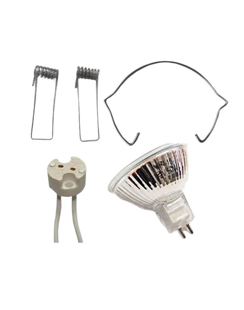 Bombillo halogeno dicroico 12v50w bipin csocketpines laterales y gancho retenedor importado