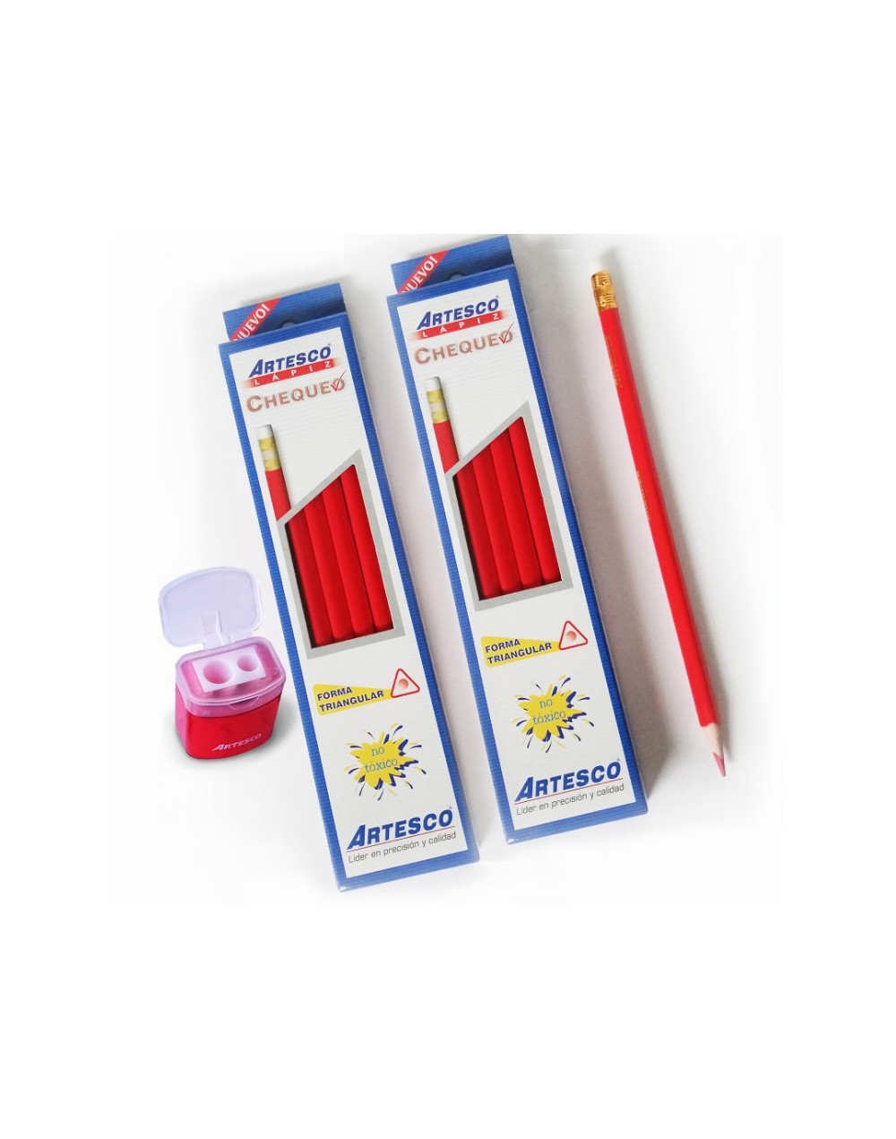 EC54  Caja De Lapiz Triangular Rojo X12  Sacapunta