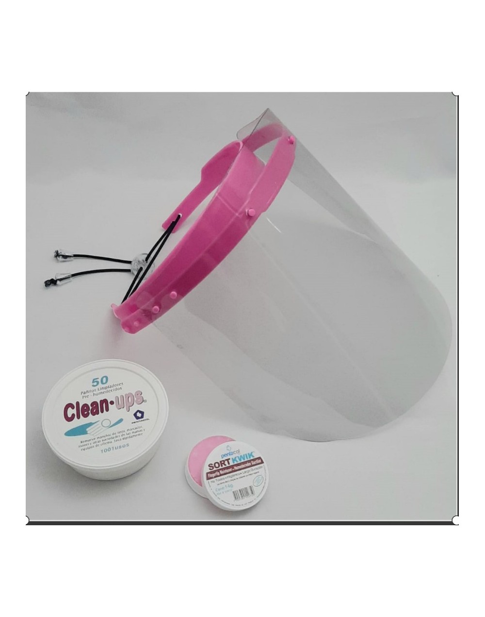 EC62  Kit Bioseguridad careta  clean ups  Humedecedor Dactilar