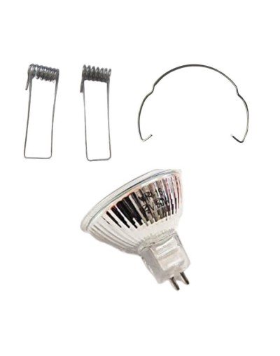 Bombillo halogeno dicroico 12v50w bipin con ganchos retenedor y pines laterales