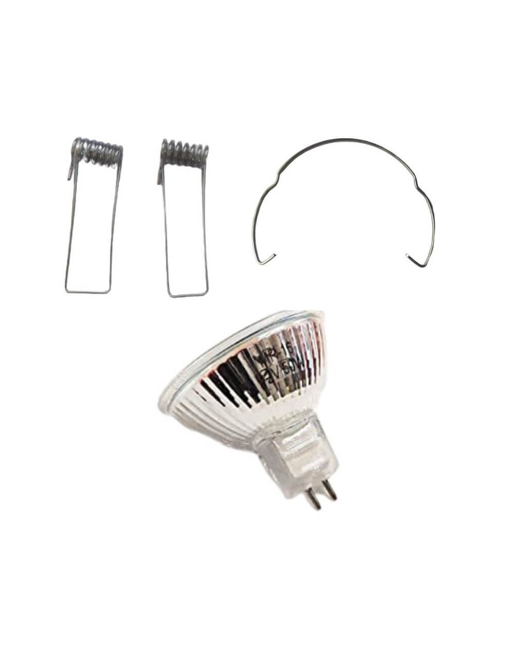 Bombillo halogeno dicroico 12v50w bipin con ganchos retenedor y pines laterales