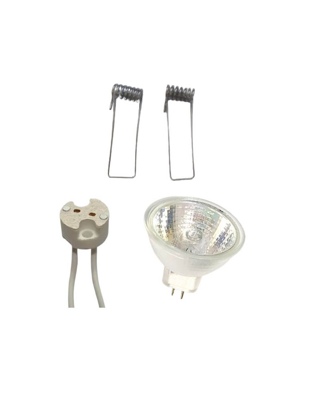 Bombillo halogeno dicroico 110v 50w bipin con socket y pines laterales