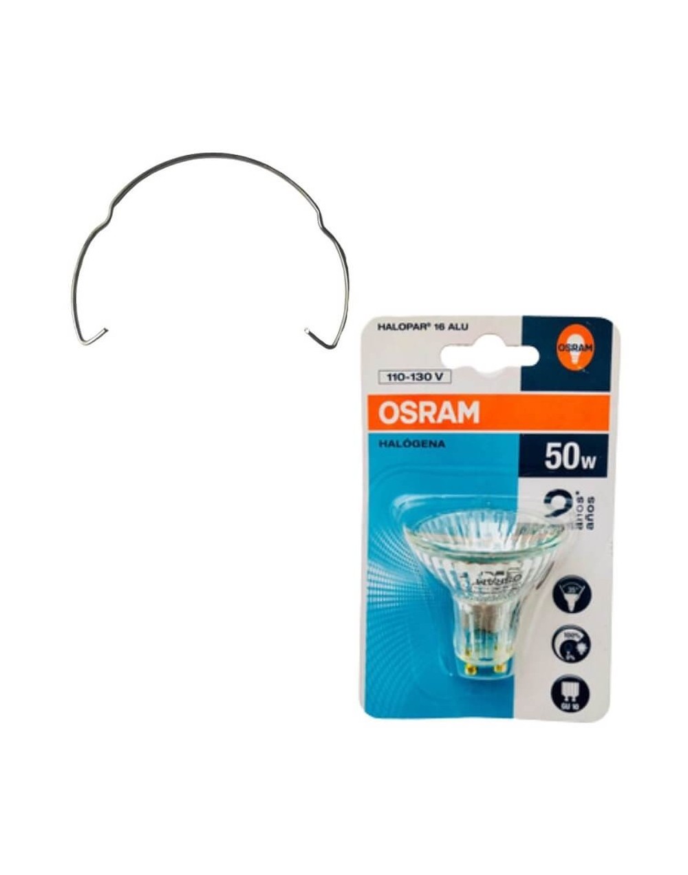 Bombillo halogeno gu10 dicroico 110v 50w con retenedor