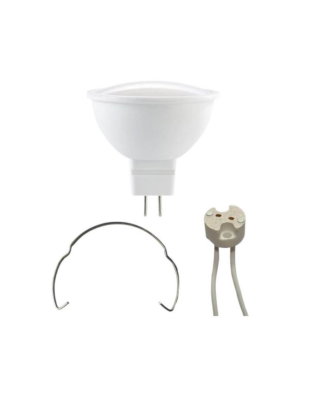 Bombillo led bipin gu53 5w luz blanca con socket y gancho retenedor