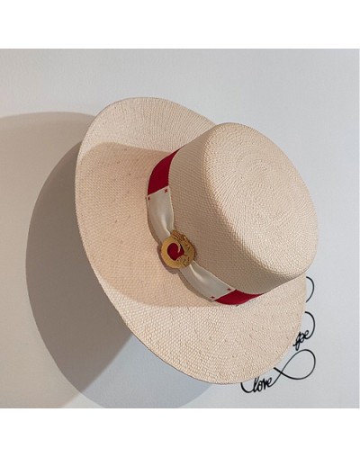 Sombrero canotier fibra arena cinto rojo broche caiman