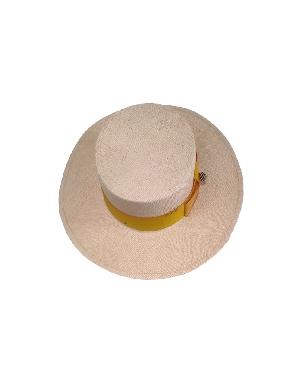 Sombrero canotier arena con cinto amarillo 