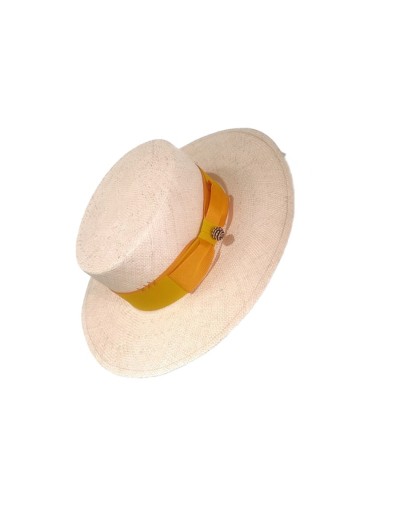 Sombrero canotier arena con cinto amarillo 