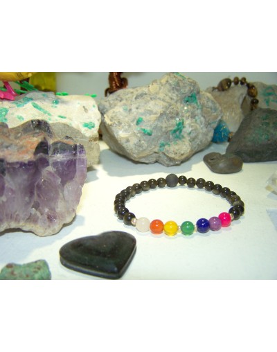 Manilla chakras en piedras naturales cuarzos ojo de tigre agata