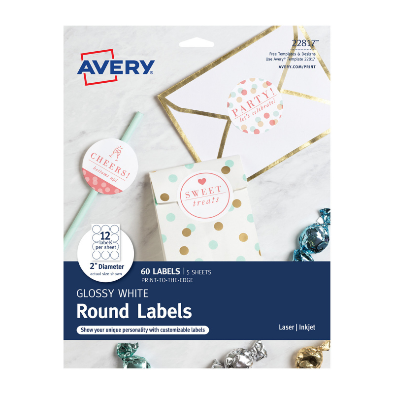 Avery® Etiquetas Redondas blancas brillantes 22817