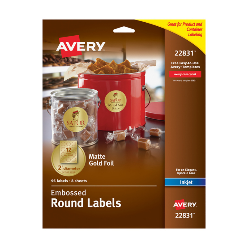 Avery® Etiquetas Redondas doradas con relieve 22831