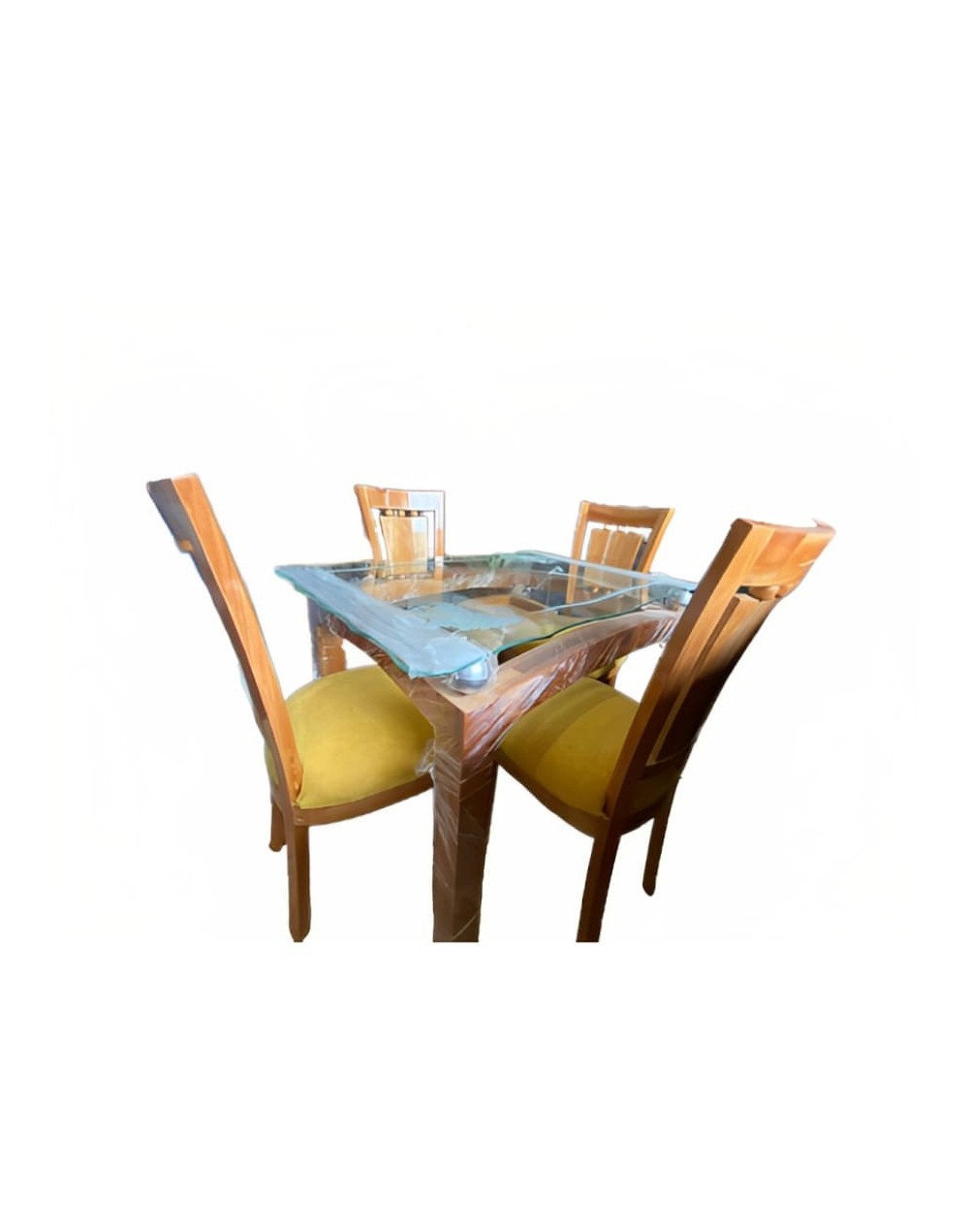 Comedor 4 puestos  mostaza mesa en vidrio 