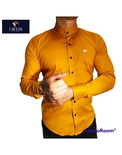 Camisa manga larga cuello neru mostaza