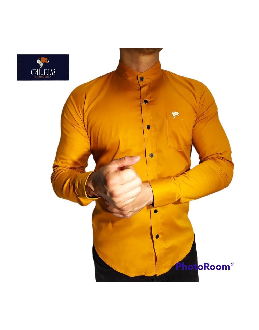 Camisa manga larga cuello neru mostaza