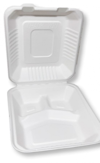 Portacomidas biodegradable de 3 divisiones en bagazo de caña x 50 unidades