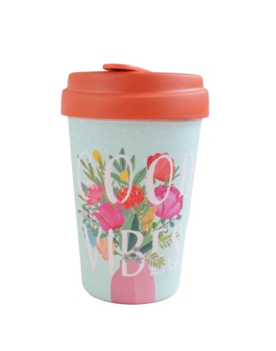Mug 400 ml ecológico  en fibra de bambú con tapa antiderrames