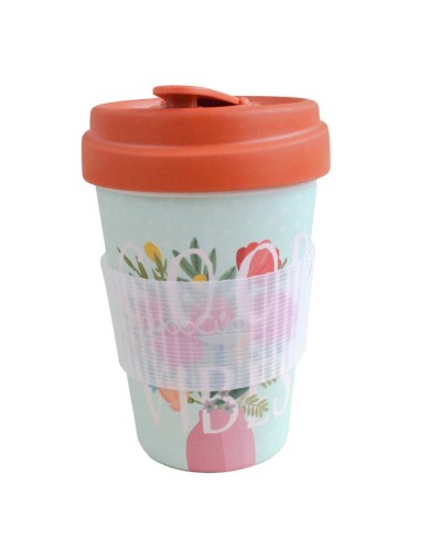 Mug 400 ml ecológico  en fibra de bambú con tapa antiderrames
