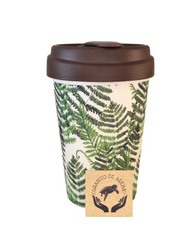 Mug 400 ml ecológico  pino café   en fibra de bambú con tapa antiderrames