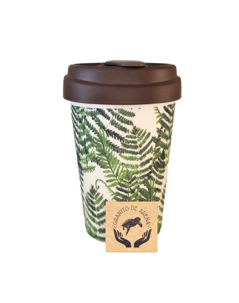 Mug 400 ml ecológico  pino café   en fibra de bambú con tapa antiderrames