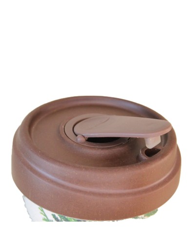 Mug 400 ml ecológico  pino café   en fibra de bambú con tapa antiderrames
