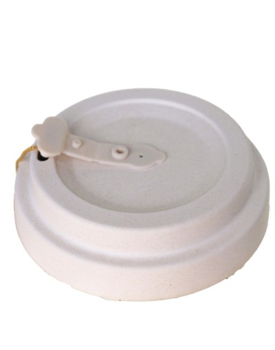 Mug 450 ml ecológico  blanco hojas   en fibra de bambú con tapa antiderrames