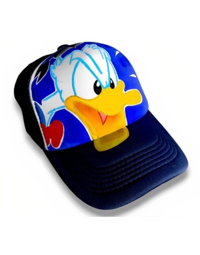 Gorra malla color azul pintada a mano pato donald