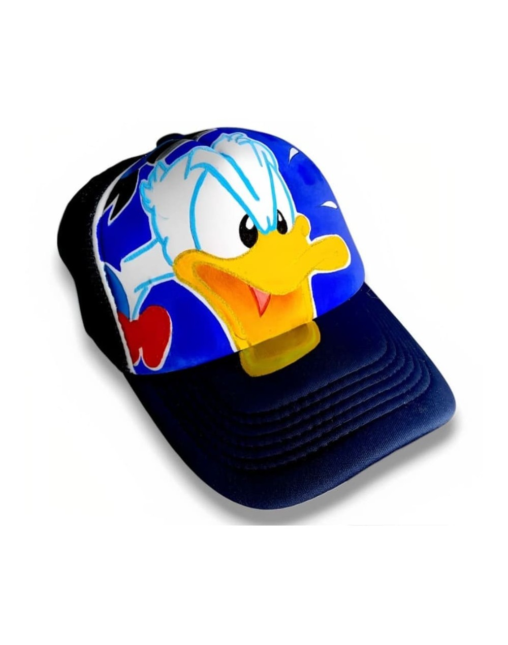 Gorra malla color azul pintada a mano pato donald