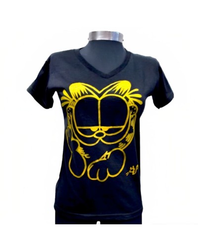 Camiseta negra cuello v Garfield