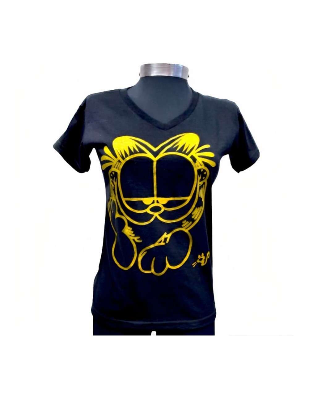 Camiseta negra cuello v Garfield