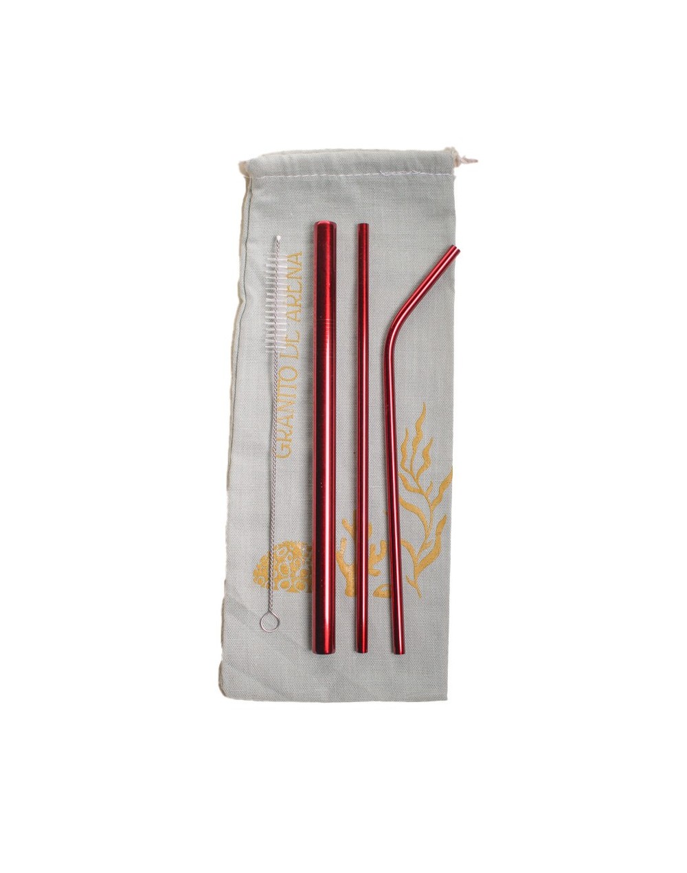 Set 3 pitillos rojos ecológicos  cepillo Reutilizables en acero inoxidable 