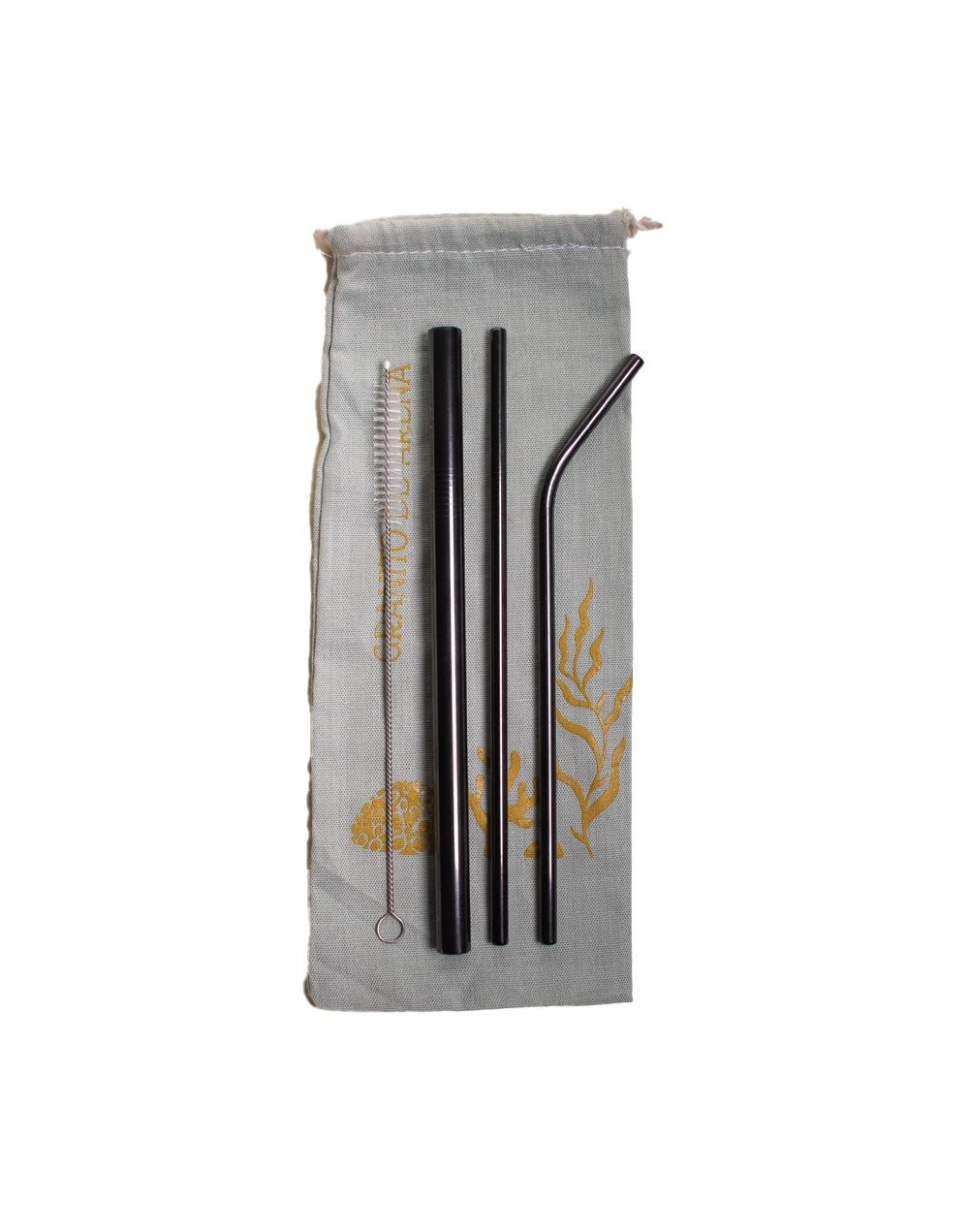 Set 3 pitillos negros ecológicos  cepillo Reutilizables en acero inoxidable 