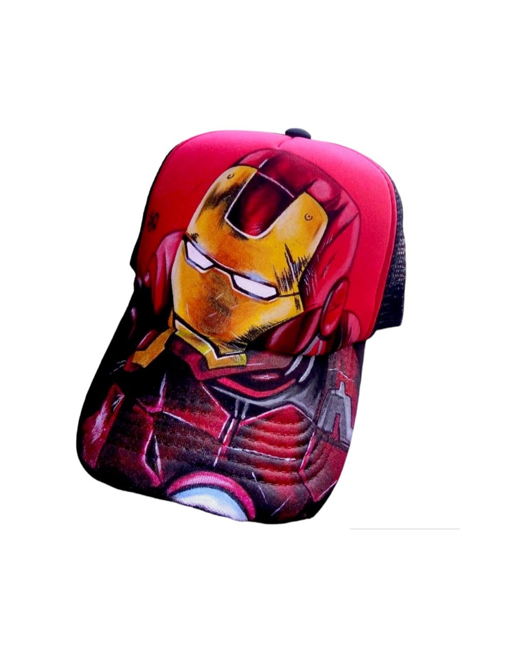 Gorra negro rojo pintada a mano iron man
