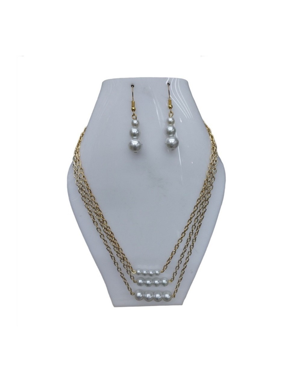Collar en cadena y perlas blancas