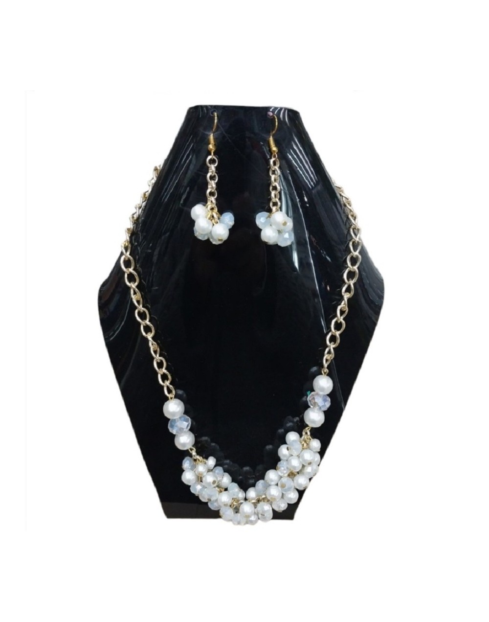 Conjunto collar y aretes en murano y perlas blanco