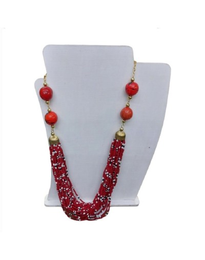 Collar en semillas y mostacilla rojo