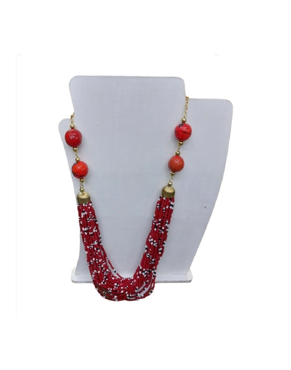 Collar en semillas y mostacilla rojo