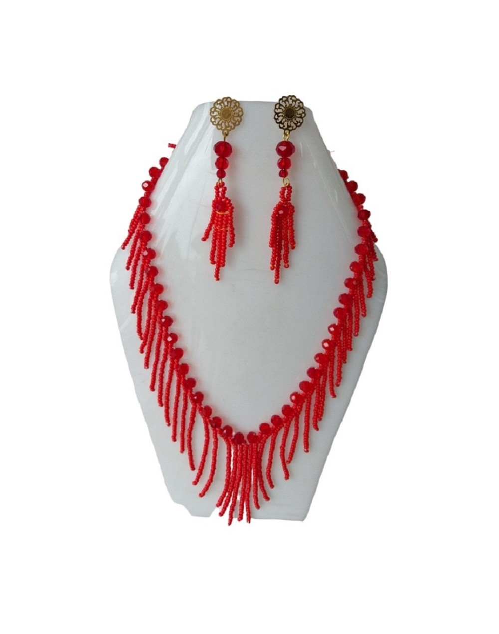 Collar en mostacilla y murano rojo
