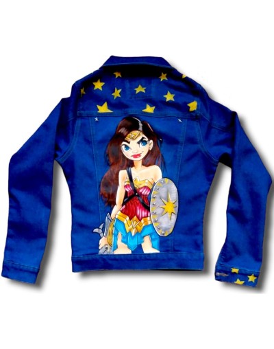 Chaqueta de jean pintada a mano mujer maravilla