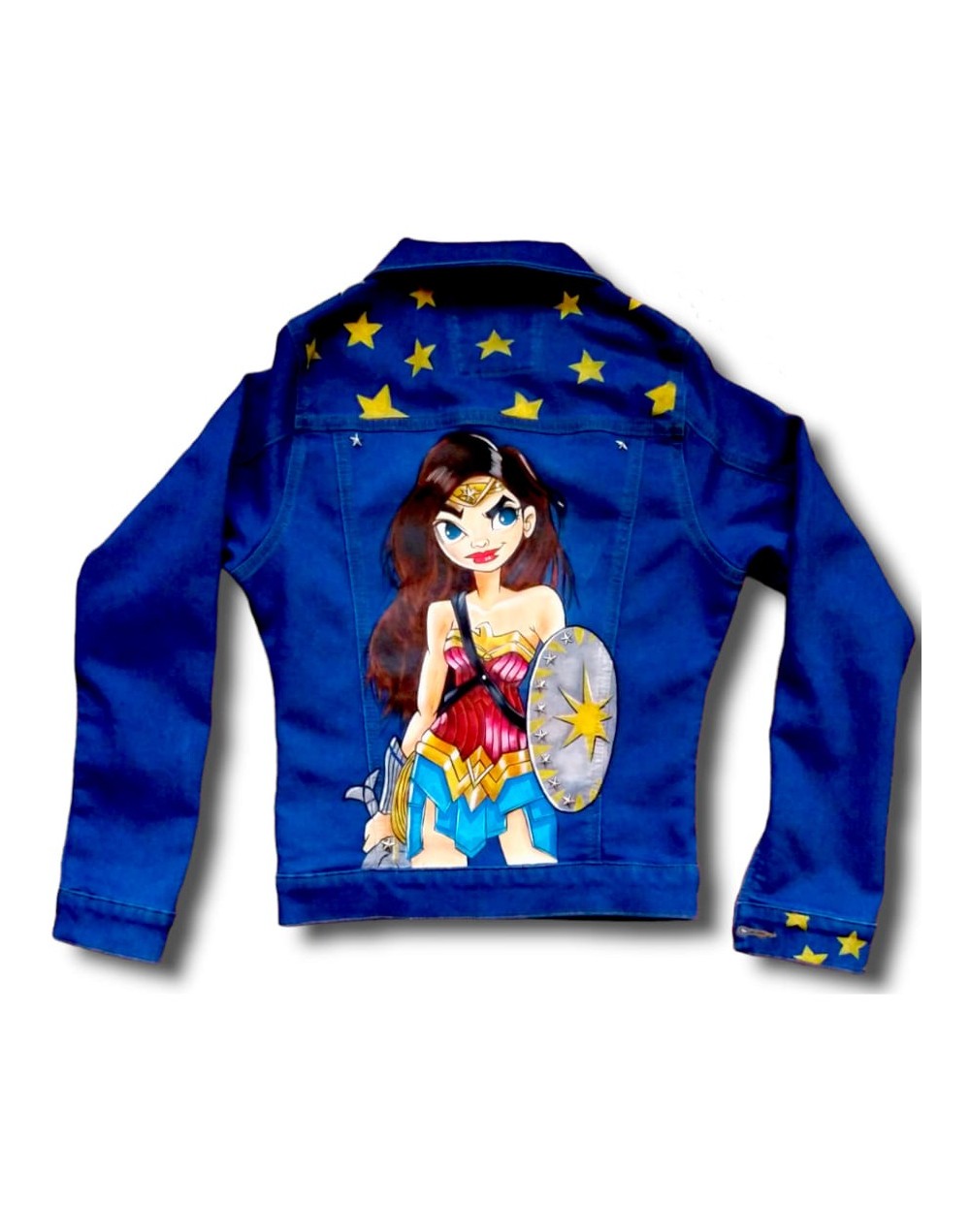 Chaqueta de jean pintada a mano mujer maravilla
