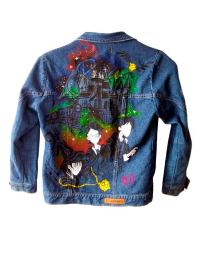 Chaqueta de jean pintada a mano Harry Potter 