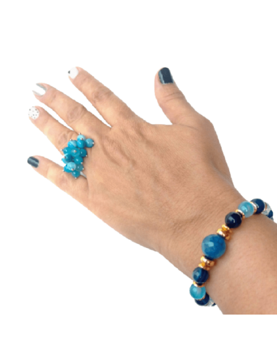 Juego de anillo  y pulsera en piedra agatas 