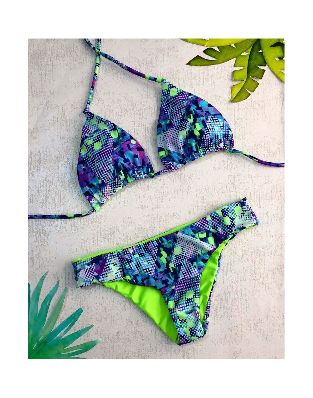 Bikini Reversible verde neón