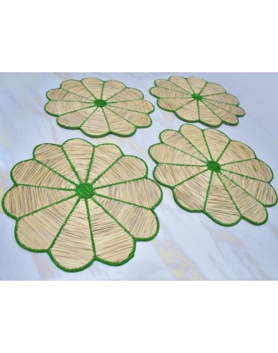 Individuales tejidos en forma de flor (set de 4) hechos a mano, curados, lujosos.