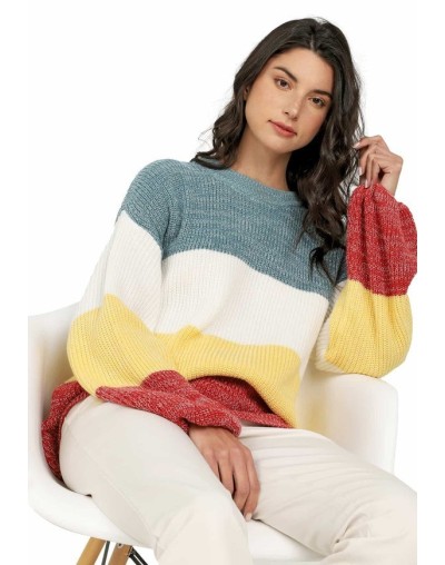 Saco ancho 4 colores matizado cuello redondo
