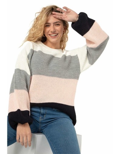 Saco ancho 4 colores matizado cuello redondo