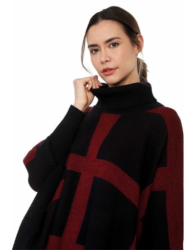 RUANA RAYAS VERTICALES Y HORIZONTALES CUELLO ALTO GIIVE - BMC447