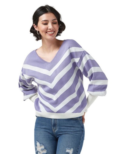 Buzo jacquard rayas diagonales cuello v